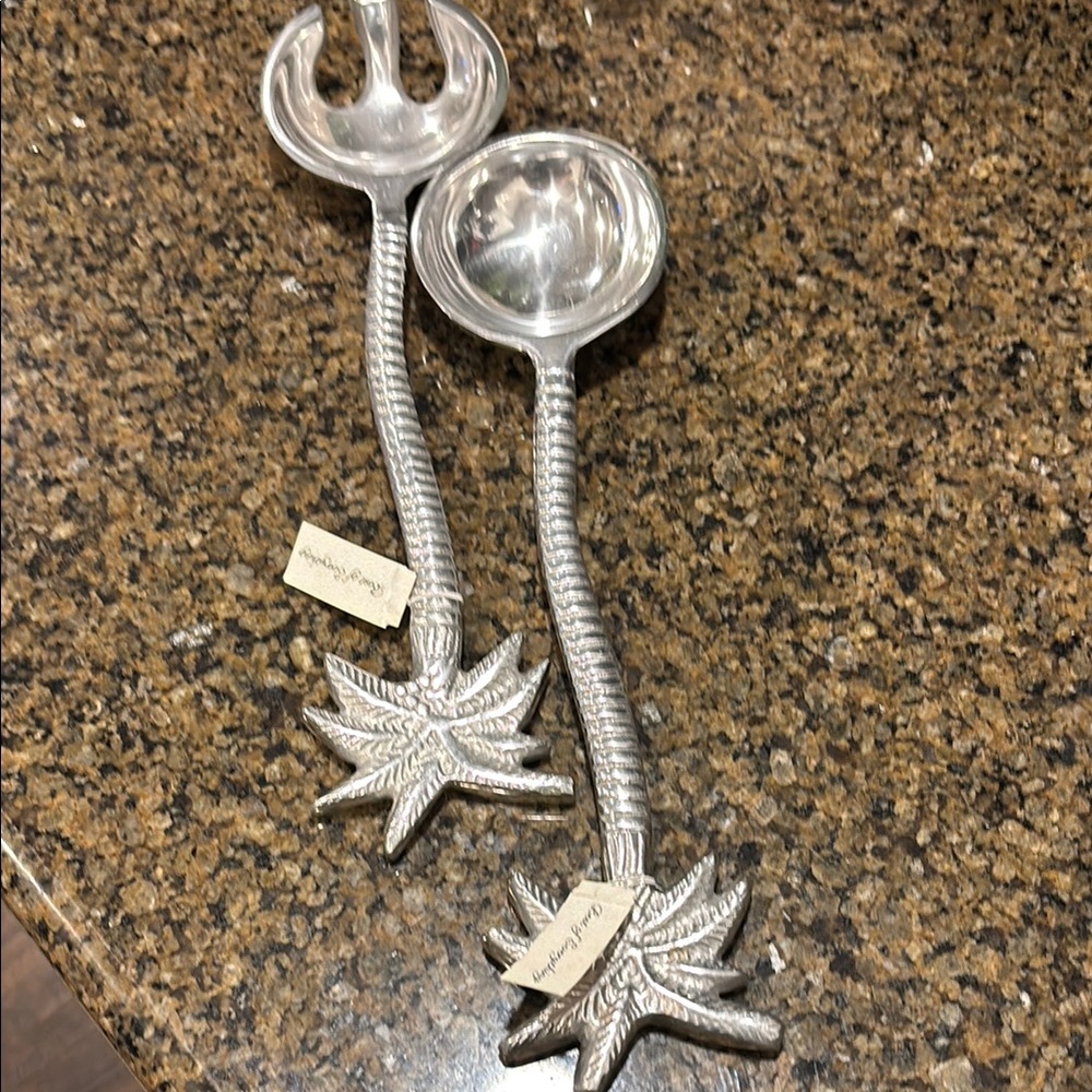 Silver Palm Tree Serving Utensils